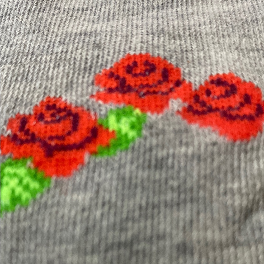 Gray Calavera sugar skull, Knee-High Socks with Red and Pink Accents - Picture 4 of 5